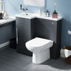 Nes Home 900mm Left Hand Matt Grey Basin Vanity, WC Unit & Back To Wall Toilet Nes Home 900mm Left Hand Matt Grey Basin Vanity, WC Unit & Back To Wall Toilet
