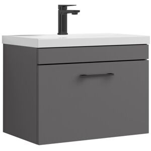 Balterley Rio 1 Drawer Wall Hung Vanity Basin Unit - 600mm - Gloss Grey with Square Black Balterley Rio 1 Drawer Wall Hung Vanity Basin Unit - 600mm - Gloss Grey with Square Black