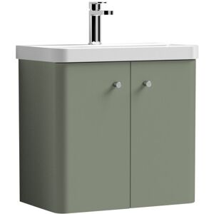 Balterley Wall Hung 2 Door Vanity Unit with Ceramic Sink - 600mm - Satin Green Balterley Wall Hung 2 Door Vanity Unit with Ceramic Sink - 600mm - Satin Green