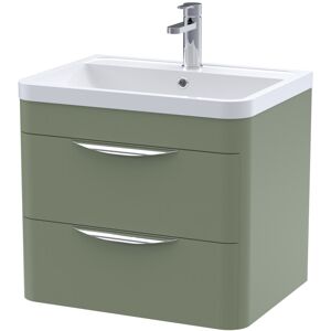 Balterley Wall Hung 2 Drawer Vanity Unit with Ceramic Basin - 600mm - Satin Green Balterley Wall Hung 2 Drawer Vanity Unit with Ceramic Basin - 600mm - Satin Green