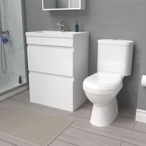 Nes Home 600mm 2 Drawers White Basin Vanity Unit & Close Coupled Toilet Nes Home 600mm 2 Drawers White Basin Vanity Unit & Close Coupled Toilet