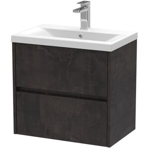 Balterley Square Wall Hung 2 Drawer Vanity Unit & Ceramic Basin, 600mm - Textured Matt Met Balterley Square Wall Hung 2 Drawer Vanity Unit & Ceramic Basin, 600mm - Textured Matt Met