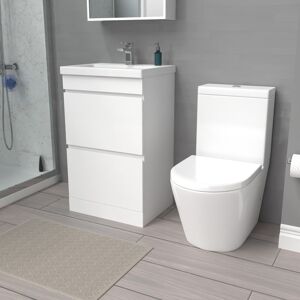 Nes Home White 500mm 2 Drawers Basin Vanity Unit & Close Coupled Toilet Nes Home White 500mm 2 Drawers Basin Vanity Unit & Close Coupled Toilet