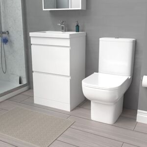 Nes Home 500mm White 2 Drawers Basin Vanity Unit & Close Coupled Toilet Nes Home 500mm White 2 Drawers Basin Vanity Unit & Close Coupled Toilet