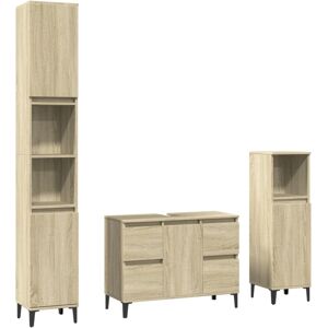 vidaXL Bathroom Furniture Set 3 Piece Sink Cabinet Sonoma Oak Engineered Wood vidaXL Bathroom Furniture Set 3 Piece Sink Cabinet Sonoma Oak Engineered Wood