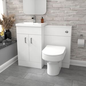 Nes Home White Vanity Basin Cabinet, WC Unit & Comfort Back To Wall Toilet Nes Home White Vanity Basin Cabinet, WC Unit & Comfort Back To Wall Toilet