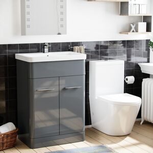 Nes Home 600mm Vanity Basin Unit & Rimless Close Coupled Toilet Grey Nes Home 600mm Vanity Basin Unit & Rimless Close Coupled Toilet Grey