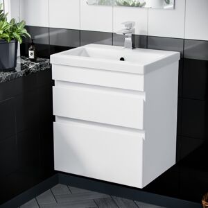 NES Home Hardie 500mm 2 Drawer White Wall Hung Vanity Cabinet and Basin Sink Unit NES Home Hardie 500mm 2 Drawer White Wall Hung Vanity Cabinet and Basin Sink Unit