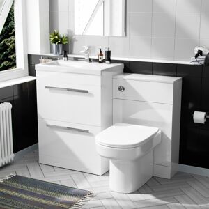 Nes Home 600mm Floor Standing Vanity Unit, WC Unit & Back To Wall Toilet White Nes Home 600mm Floor Standing Vanity Unit, WC Unit & Back To Wall Toilet White
