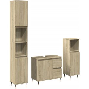vidaXL Bathroom Furniture Set 3 Piece Sink Cabinet Sonoma Oak Engineered Wood vidaXL Bathroom Furniture Set 3 Piece Sink Cabinet Sonoma Oak Engineered Wood
