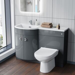 Nes Home Grey 1100mm Bathroom Basin LH Sink Vanity Unit Back To Wall WC Toilet Nes Home Grey 1100mm Bathroom Basin LH Sink Vanity Unit Back To Wall WC Toilet