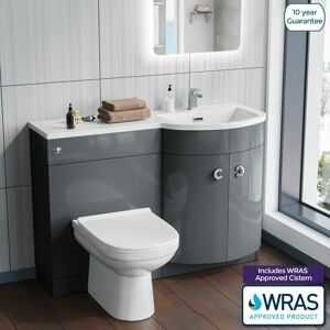 Nes Home P-Shape Grey 1100 mm Right Hand Basin Vanity Unit and Toilet Nes Home P-Shape Grey 1100 mm Right Hand Basin Vanity Unit and Toilet