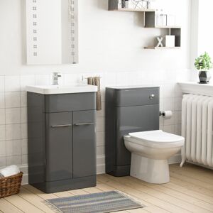Nes Home 500mm Vanity Basin Unit, WC Unit & Elso Back to Wall Toilet Grey Nes Home 500mm Vanity Basin Unit, WC Unit & Elso Back to Wall Toilet Grey