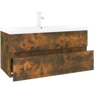 vidaXL Sink Cabinet with Built-in Basin Smoked Oak Engineered Wood Sink Unit vidaXL Sink Cabinet with Built-in Basin Smoked Oak Engineered Wood Sink Unit