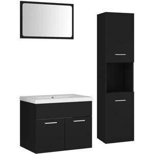 vidaXL Bathroom Furniture Set Black Engineered Wood Mirror Storage Cabinet vidaXL Bathroom Furniture Set Black Engineered Wood Mirror Storage Cabinet