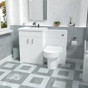 Nes Home 1100mm White Vanity Basin Cabinet, WC Unit & Back To Wall Toilet Nes Home 1100mm White Vanity Basin Cabinet, WC Unit & Back To Wall Toilet