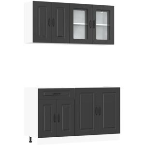 (black) vidaXL 4 Piece Kitchen Cabinet Set Kalmar Black Engineered Wood (black) vidaXL 4 Piece Kitchen Cabinet Set Kalmar Black Engineered Wood