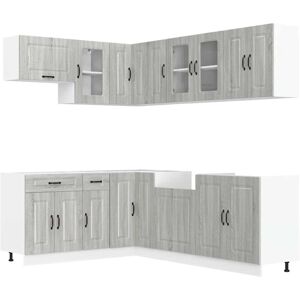 (grey sonoma) vidaXL 11 Piece Kitchen Cabinet Set Kalmar Smoked Oak Engineered W (grey sonoma) vidaXL 11 Piece Kitchen Cabinet Set Kalmar Smoked Oak Engineered W