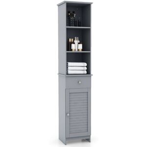Costway Freestanding Bathroom Storage Cabinet with 3 Open Shelves-Grey Costway Freestanding Bathroom Storage Cabinet with 3 Open Shelves-Grey