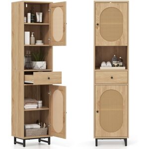 Costway 170cm Tall Bathroom Cabinet PE Rattan Floor Cabinet w/ 2 Doors Costway 170cm Tall Bathroom Cabinet PE Rattan Floor Cabinet w/ 2 Doors