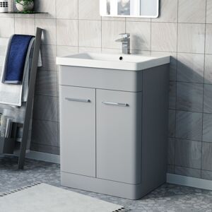 NES Home Afern Matte Grey 600mm Freestanding Vanity Unit Cabinet & Wash Basin NES Home Afern Matte Grey 600mm Freestanding Vanity Unit Cabinet & Wash Basin