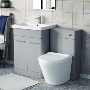 Nes Home Afern Matte Grey 600mm Freestanding Basin Vanity WC Unit & Toilet Nes Home Afern Matte Grey 600mm Freestanding Basin Vanity WC Unit & Toilet