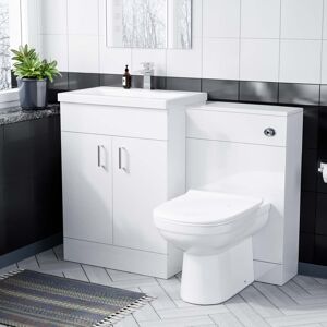 Nes Home 600mm White Basin Vanity & WC Unit & Back to Wall Toilet Nes Home 600mm White Basin Vanity & WC Unit & Back to Wall Toilet