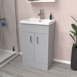 Nes Home Matte Grey 500mm Floor Standing Vanity Unit & White Basin Flat Pack Nes Home Matte Grey 500mm Floor Standing Vanity Unit & White Basin Flat Pack