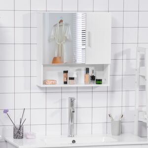 kleankin Bathroom Mirror Cabinet Wall Mount Storage Organizer w/ Door, White kleankin Bathroom Mirror Cabinet Wall Mount Storage Organizer w/ Door, White