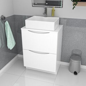 Nes Home 600mm White Freestanding Vanity Unit, Worktop With Square Bowl Basin Nes Home 600mm White Freestanding Vanity Unit, Worktop With Square Bowl Basin