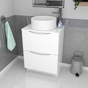 Nes Home 600mm White Freestanding 2 Drawers Vanity & Worktop With Round Basin Nes Home 600mm White Freestanding 2 Drawers Vanity & Worktop With Round Basin