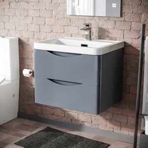 NES Home Merton Grey 600mm Gloss Bathroom Wall Hung Basin Vanity Unit NES Home Merton Grey 600mm Gloss Bathroom Wall Hung Basin Vanity Unit