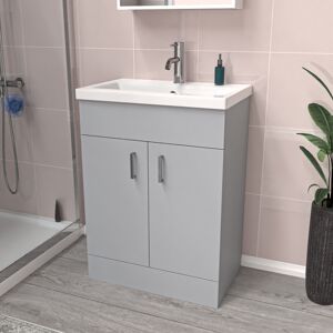 Nes Home Matte Grey 600mm Floor Standing Vanity Unit & White Basin Nes Home Matte Grey 600mm Floor Standing Vanity Unit & White Basin