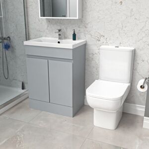 Nes Home 600mm Matte Grey Basin Vanity Unit & Close Coupled Toilet Nes Home 600mm Matte Grey Basin Vanity Unit & Close Coupled Toilet