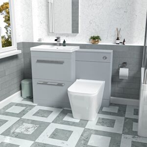 Nes Home 1100mm Matte Grey 2 Drawers Basin Vanity, WC Unit & Back To Wall Toilet Nes Home 1100mm Matte Grey 2 Drawers Basin Vanity, WC Unit & Back To Wall Toilet