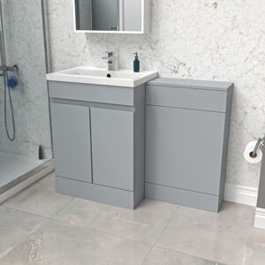 Nes Home Matte Grey Freestanding PVC 600mm 2 Doors Vanity & WC Unit Nes Home Matte Grey Freestanding PVC 600mm 2 Doors Vanity & WC Unit
