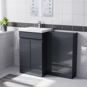 Nes Home Dark Grey Freestanding PVC 500mm 2 Doors Vanity & WC Unit Nes Home Dark Grey Freestanding PVC 500mm 2 Doors Vanity & WC Unit