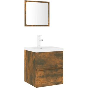 vidaXL Bathroom Furniture Set - Plywood Roble Ahumado - Wall-Mounted vidaXL Bathroom Furniture Set - Plywood Roble Ahumado - Wall-Mounted