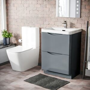 NES Home Merton 600mm Grey Freestanding Vanity Basin Unit & Rimless Close Coupled Toilet NES Home Merton 600mm Grey Freestanding Vanity Basin Unit & Rimless Close Coupled Toilet