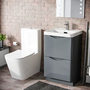 NES Home Merton Grey Freestanding Vanity Basin Unit Square Rimless Close Coupled Toilet NES Home Merton Grey Freestanding Vanity Basin Unit Square Rimless Close Coupled Toilet