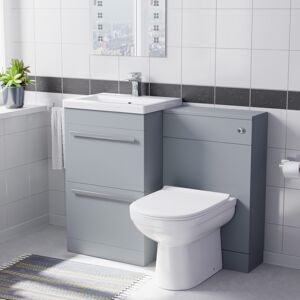 Nes Home Matte Grey 1100mm Basin Vanity Cabinet With WC Unit & Soft Close Toilet Nes Home Matte Grey 1100mm Basin Vanity Cabinet With WC Unit & Soft Close Toilet