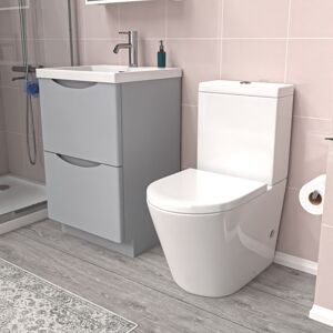 Nes Home Matte Grey 500mm Basin Vanity Unit and Rimless Close Coupled Toilet Nes Home Matte Grey 500mm Basin Vanity Unit and Rimless Close Coupled Toilet