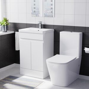 Nes Home 500mm Gloss White Basin Vanity Unit & Rimless Close Coupled Toilet Set Nes Home 500mm Gloss White Basin Vanity Unit & Rimless Close Coupled Toilet Set