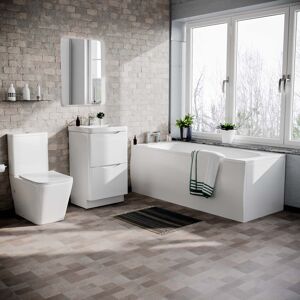 Nes Home 1700mm Bath, 500mm Vanity Basin Unit with Modern Rimless Toilet White Nes Home 1700mm Bath, 500mm Vanity Basin Unit with Modern Rimless Toilet White