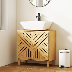 HOMCOM Bamboo Bathroom Under Sink Cabinet with Adjustable Shelf, Natural HOMCOM Bamboo Bathroom Under Sink Cabinet with Adjustable Shelf, Natural