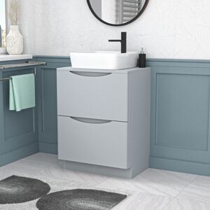 Nes Home 600mm Freestanding Matte Grey Vanity Unit Ceramic Rounded Corner Basin Nes Home 600mm Freestanding Matte Grey Vanity Unit Ceramic Rounded Corner Basin