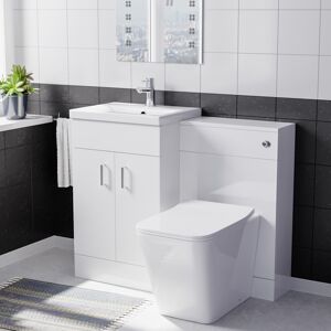 Nes Home White 1000mm Vanity Basin Cabinet WC Unit & Square BTW Toilet Nes Home White 1000mm Vanity Basin Cabinet WC Unit & Square BTW Toilet