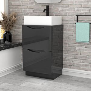 Nes Home 500mm Dark Grey Bathroom Vanity Unit, Worktop With Square Bowl Basin Nes Home 500mm Dark Grey Bathroom Vanity Unit, Worktop With Square Bowl Basin