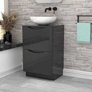 Nes Home Dark Grey 500mm Freestanding Vanity Unit With Round Ceramic Basin Nes Home Dark Grey 500mm Freestanding Vanity Unit With Round Ceramic Basin