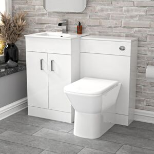 Nes Home 1000mm White Vanity Slim Basin Cabinet, WC Unit & Rimless BTW Toilet Nes Home 1000mm White Vanity Slim Basin Cabinet, WC Unit & Rimless BTW Toilet